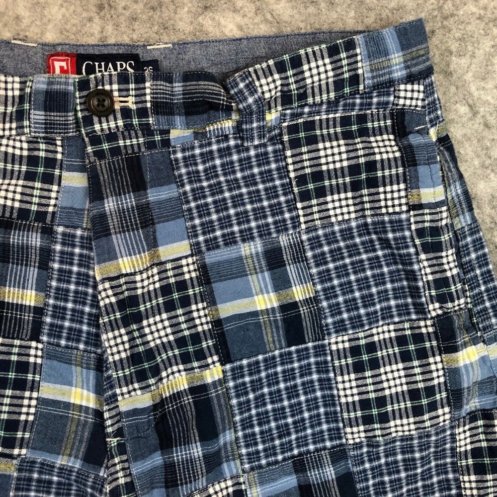 Chaps Shorts 36 Mens Blue Plaid Patchwork Quilted Casual Chino 10" 100 Cotton - Picture 4 of 9